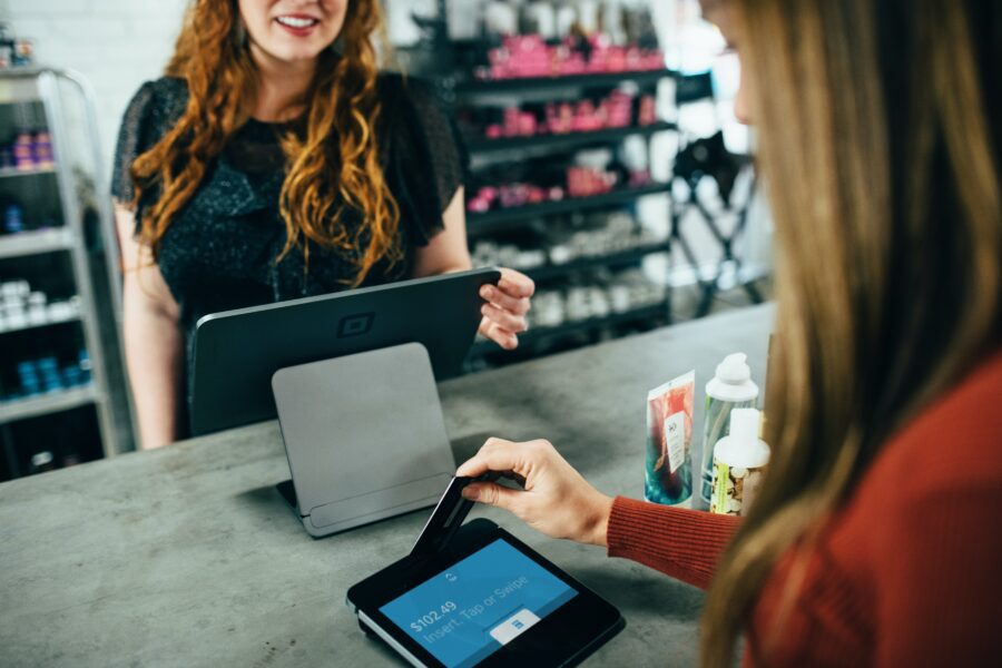 Contactless payment at a storefront.